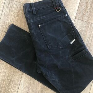 Iron & Resin Mens Double Knee Distressed Leather Canvas Pants size 31 Black